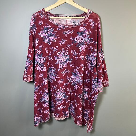 NWOT Free People "You and Me" Slouchy Burgundy Red Floral Oversized Top size M - Picture 2 of 8